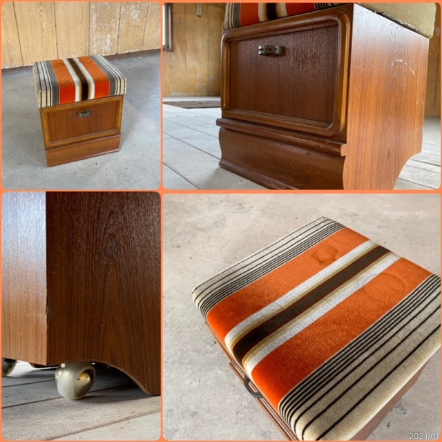 画像: 昭和レトロ 角型 スツール 収納付き  ボックス 布製＆木製 ドレッサー椅子