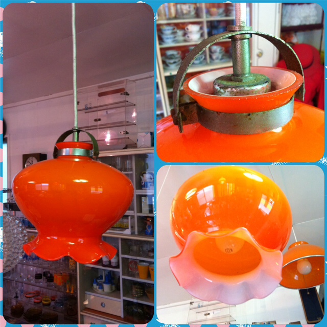 画像1: オレンジ変わった形のガラス照明