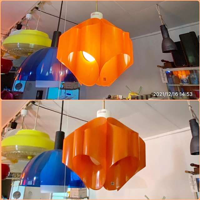 画像1: 東芝 ハート型ペンダントライト オレンジ プラスチック製 昭和レトロ ポップ ビンテージ アンティーク 当時物